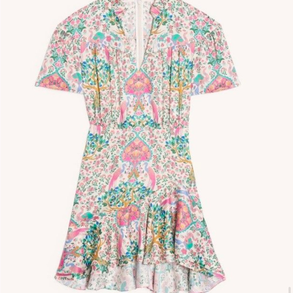 Sandro ivory peacock silk Floral Multicolor Dress